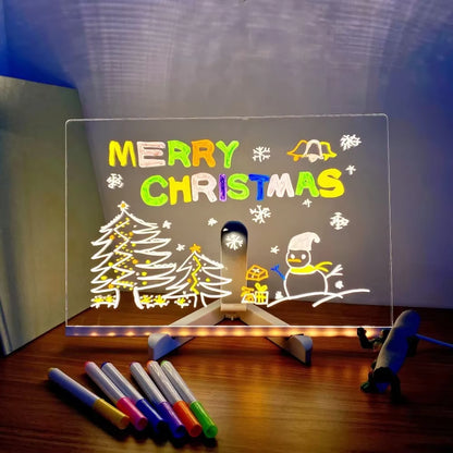 LED Note Board Night Light with Colorful 7 Pens DIY Acrylic Message Board Erasable Painting Drawing Board for Kids Birthday Gift